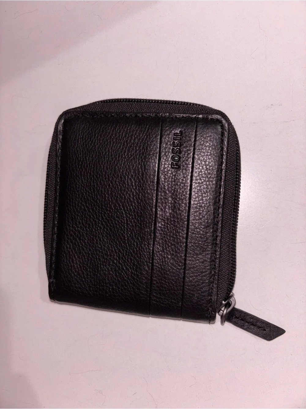 Fossil Black Pebble Leather Zip Around Wallet